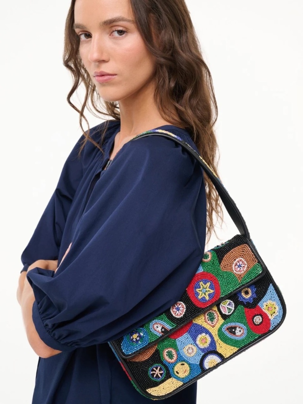 Staud Tommy Beaded Bag in Black Millefiori - Picture 5 of 12